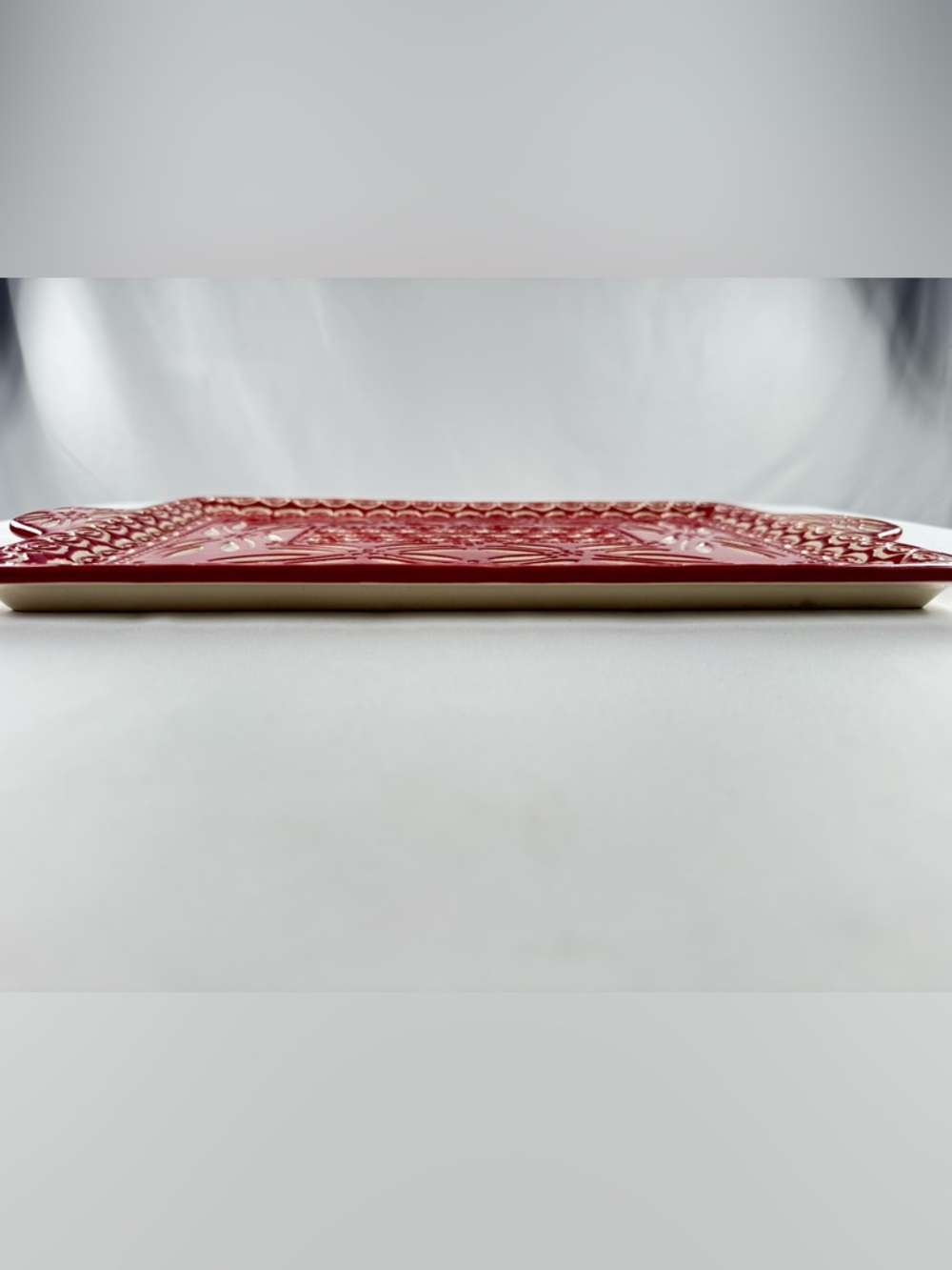 Temp-Tations Carved Old World Red Stoneware Serving Platter - Picture 6 of 7